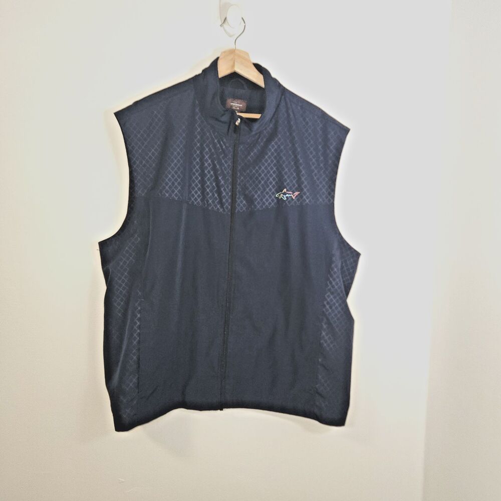 GREG NORMAN FULL ZIP Sleeveless Jacket Vest Blue Golf Logo XX-LARGE